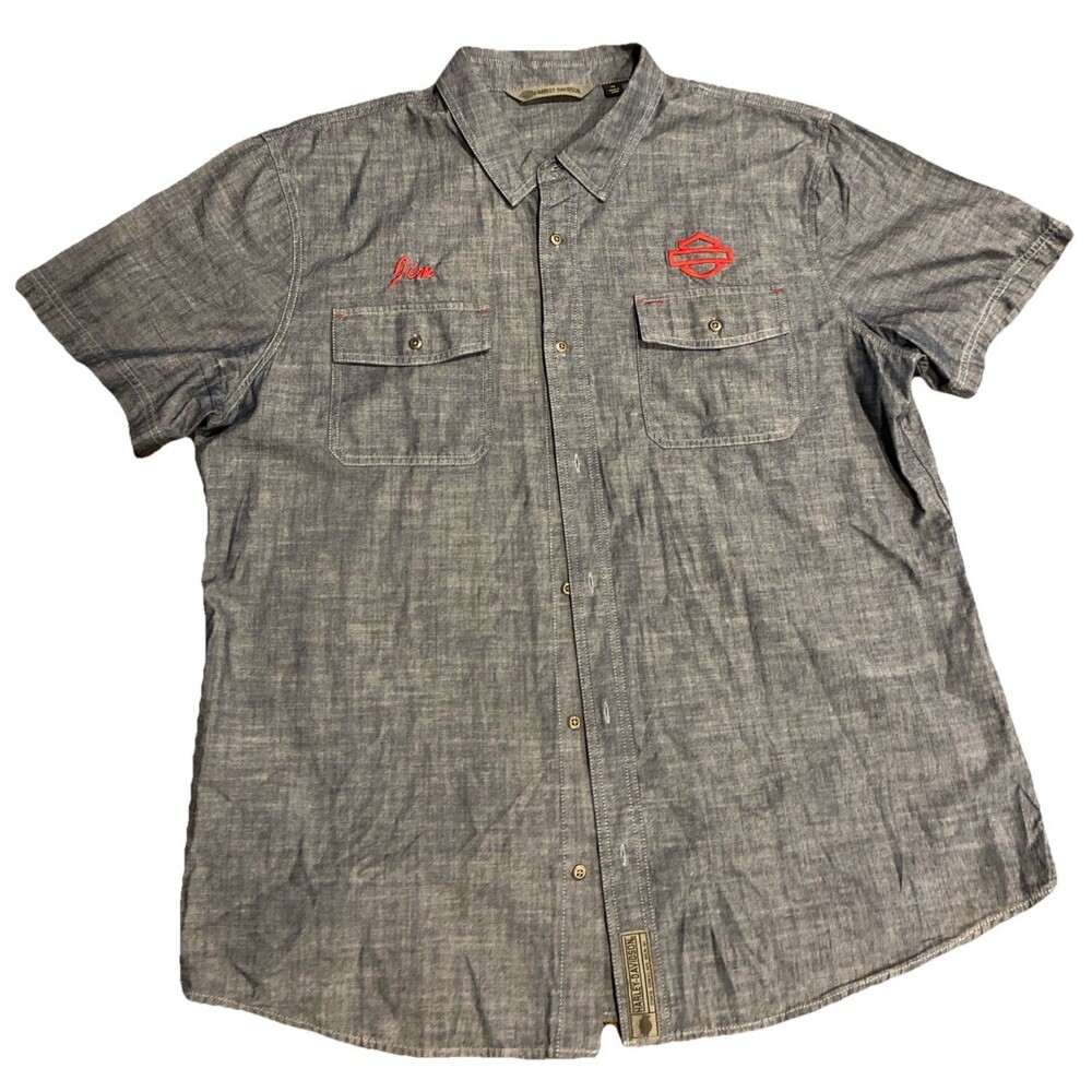 HARLEY DAVIDSON MEN'S MILWAUKEE WI DENIM BUTTON UP 2 POCKET SHIRT SZ 2XL “JIM”